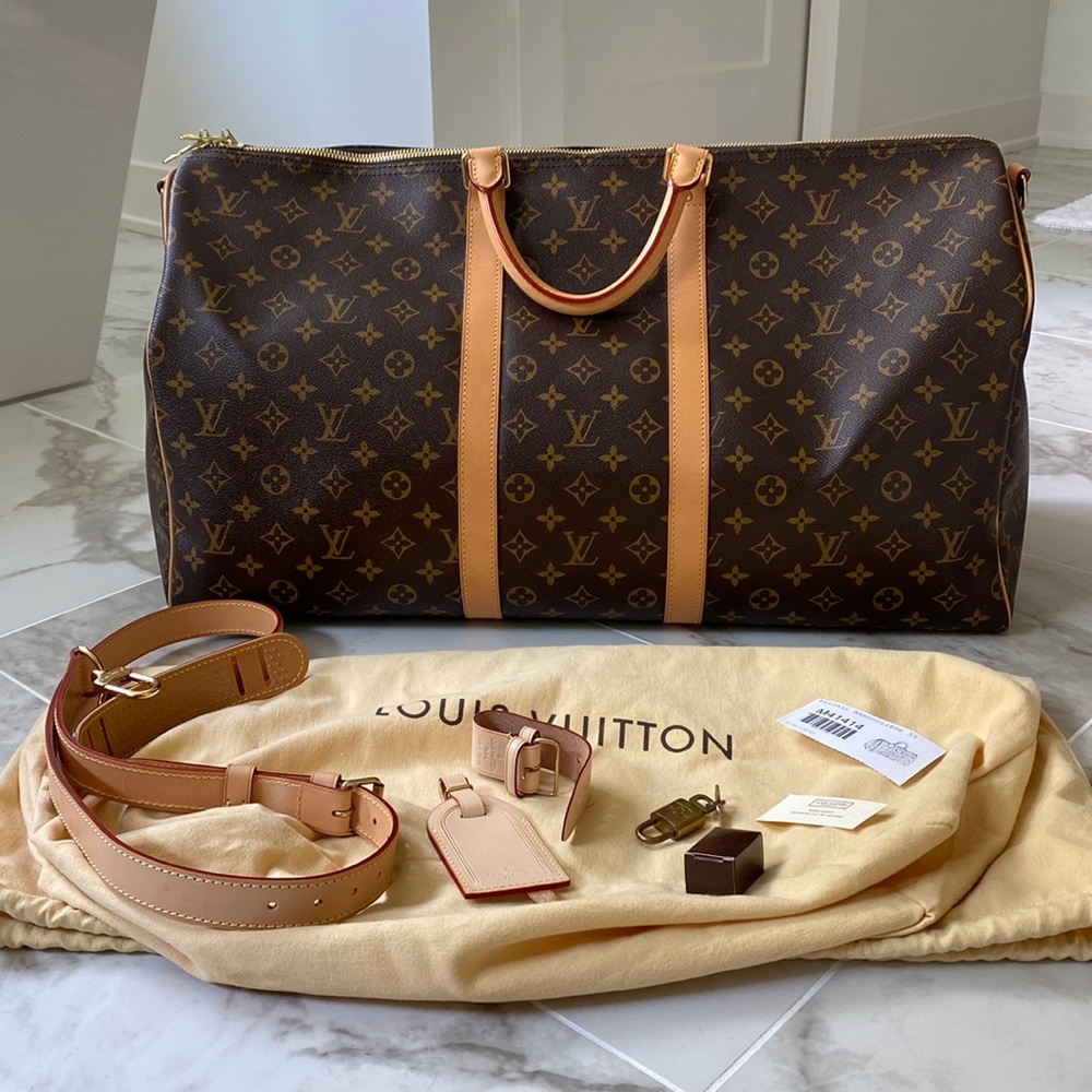Authentic Louis Vuitton Keepall Monogram Bandouliere 55 Duffle